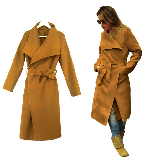 PLUS SIZE wiosenny PŁASZCZ petersham STÓJKA camel
