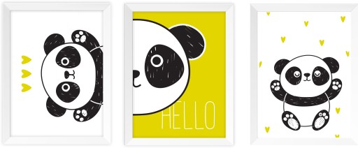 PANDA zestaw TRZECH obrazków plakatów A4 + RAMKI!