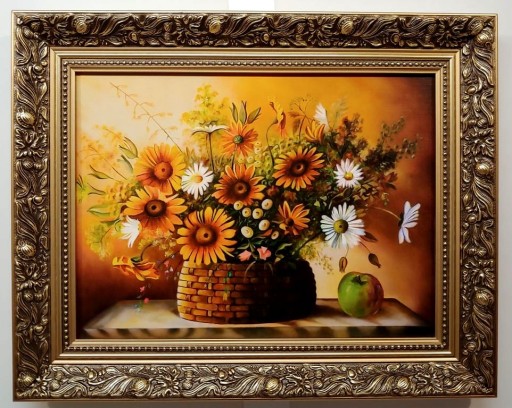 KWIATY 50X40 CM OBRAZ W ZŁOTEJ RAMIE
