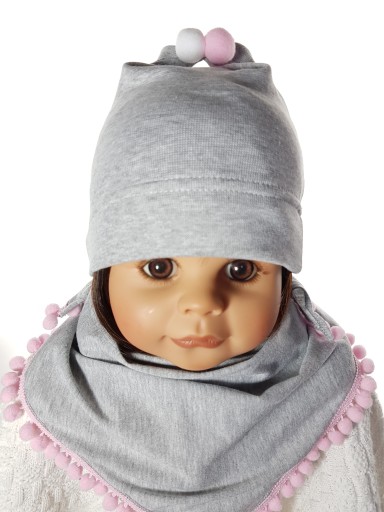 KOMPLET 2-CZ CZAPKA + CHUSTKA Z POMPONIKAMI 0-24 M-C 3WZORY DLA DZIEWCZYNKI