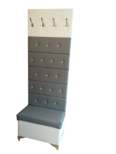 Panelowy Wieszak tapicerowany + pufa, nogi chrom.