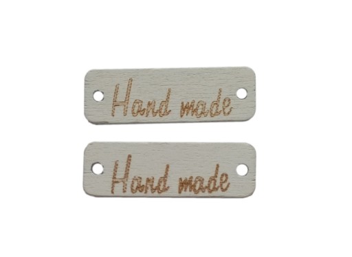 2szt guzik metka Hand made prostokąt 30x10mm białe