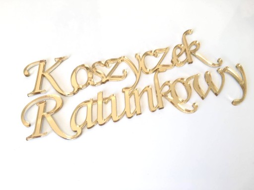 Napis Koszyczek Ratunkowy złote lustrzane plexi