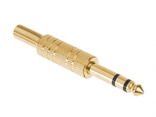 Wtyk jack 6,3mm stereo złoty lutowany na przewód