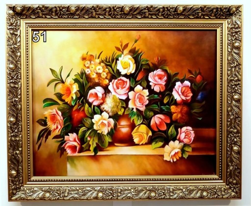 KWIATY 60X50 CM OBRAZ W ZŁOTEJ RAMIE