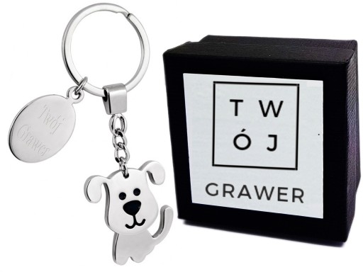Brelok Metalowy Pies Piesek do Kluczy Grawer