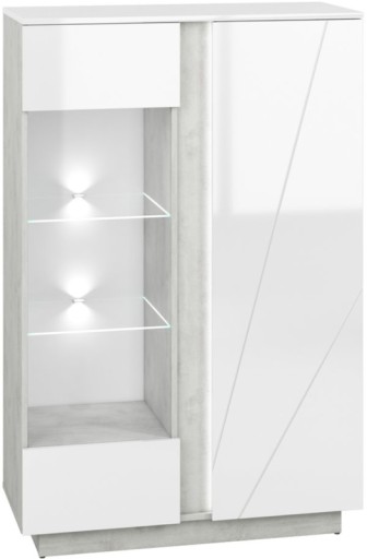 LUMENS 04 witryna 92cm biały połysk z LED półek