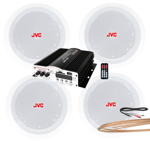 4 GŁOŚNIKI JVC NAGŁOŚNIENIE SUFITOWE MP3 USB PILOT
