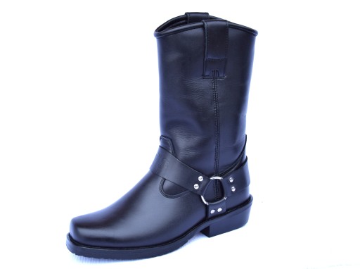 KOWBOJKI DŁUGIE SKÓRZANE RACE BOOTS POLSKIE CZARNE