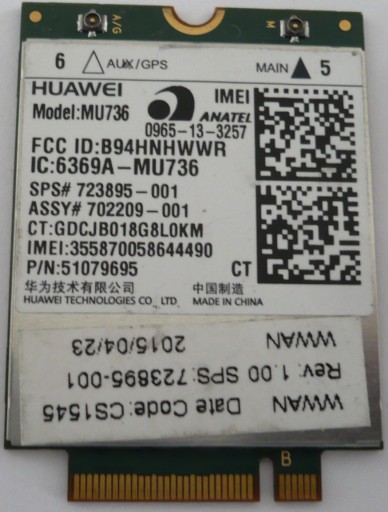 Modem WWAN LTE 4G GPS Huawei MU736