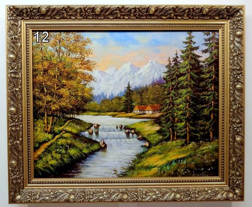 PEJZAŻ 60X50 CM OBRAZ W ZŁOTEJ RAMIE