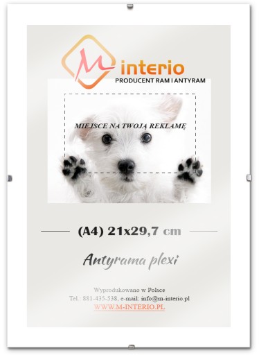 ANTYRAMA PLEXI A4 21x29,7 cm, RAMKA NA ZDJĘCIA, FV