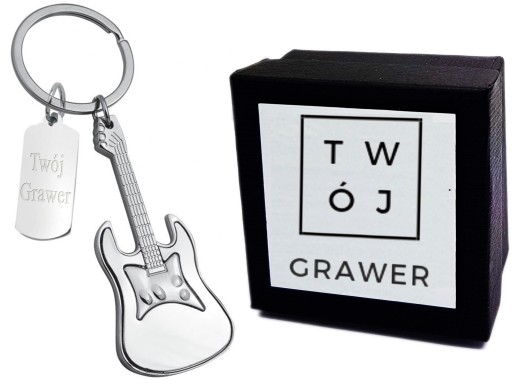 Brelok Metalowy Gitara do Kluczy Grawer + ETUI