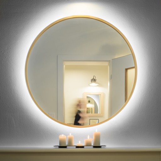 LUSTRO OKRĄGŁE ZŁOTA RAMA 50 cm, LED