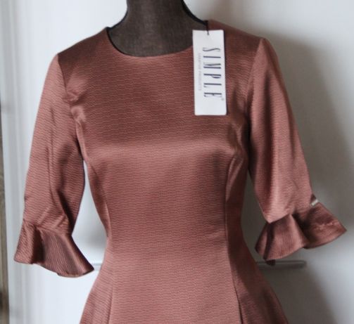 SIMPLE miedziana zlota brazowa sukienka 36 s xs 34