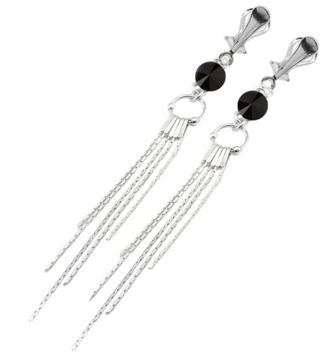 ARSYLION długie czarne klipsy zelem. Swarovski Jet