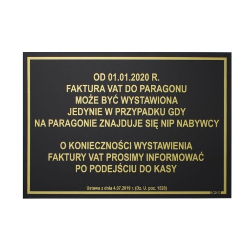TABLICZKA DZ. U. poz. 1520 z dn. 04.07.19 CZARNA