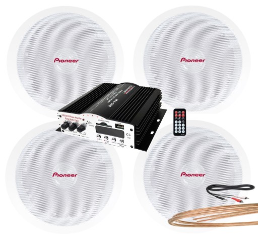 4 GŁOŚNIKI SUFITOWE PIONEER WZMACNIACZ MP3 PILOT