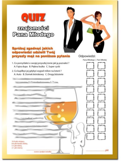 Quiz test znajomość Pana Młodego WIECZÓR PANIEŃSKI