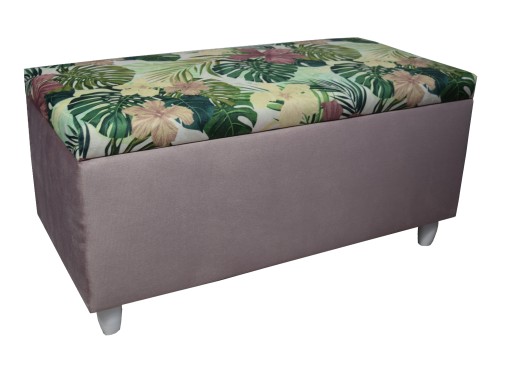 KUFER otwierany 80x40 DUŻA PUFA NA NÓŻKACH LIŚCIE MONSTERA TROPIC welur