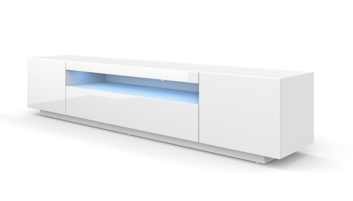 Szafka RTV 200 cm biała połysk + oświetlenie LED
