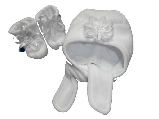 BIALA CZAPECZKA POLAR+BUTKI CHRZEST kpl 56-68