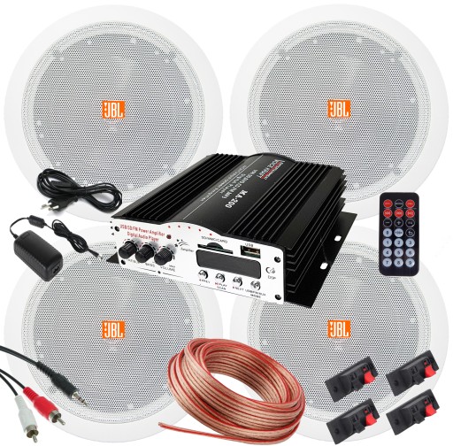 4 GŁOŚNIKI JBL 13cm NAGŁOŚNIENIE SUFITOWE RADIO WZMACNIACZ USB