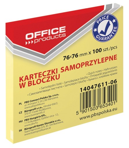 KARTECZKI SAMOPRZYLEPNE NOTES BLOCZEK 76x76 100k.