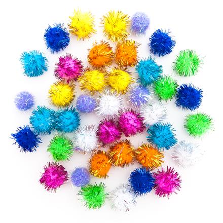 POMPONY POLIESTROWE MIX METALIZOWANE, 40 SZT.