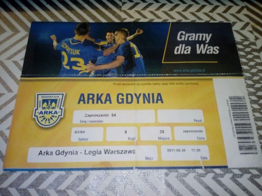 Bilet Arka Gdynia - Legia Warszawa 25.05.2011