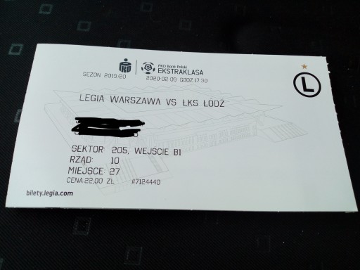 Bilet Legia Warszawa - ŁKS Łódź 9.02.2020