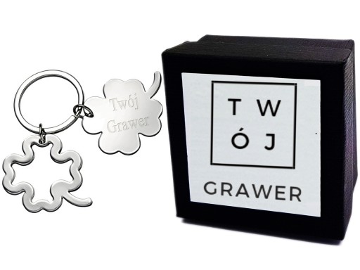 Brelok Metalowy Koniczynka do Kluczy Grawer + ETUI