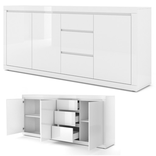 Komoda 195 cm BELLO BIANCO IV biały mat (korpus) / biały połysk (fronty)