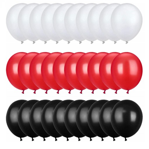 BALONY zestaw CZERWONE CZARNE BIAŁE balon 30 szt