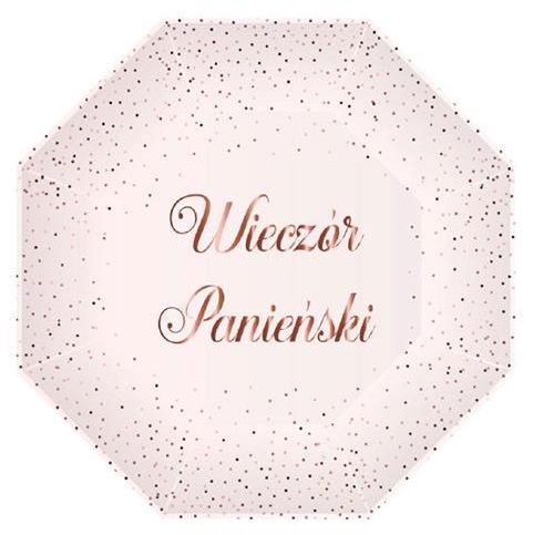 TALERZYKI WIECZÓR PANIEŃSKI KONFETTI RÓŻ 23CM 6 SZTUK