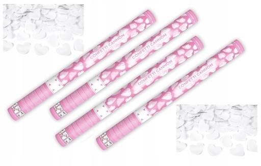 KONFETTI 60cm TUBA STRZELAJĄCA SERCA ŚLUB 4 sztuki