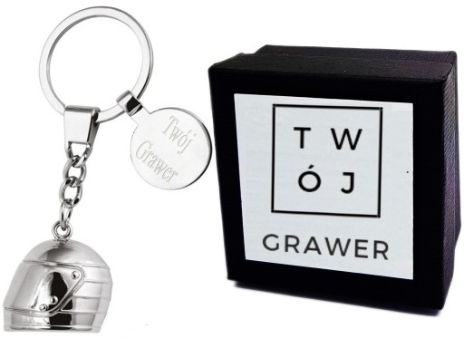 Brelok Metalowy Kask do Kluczy Grawer + ETUI