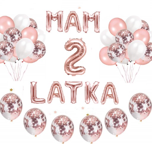 Zestaw BALONY cyfra 2 LATKA urodziny ROSE GOLD