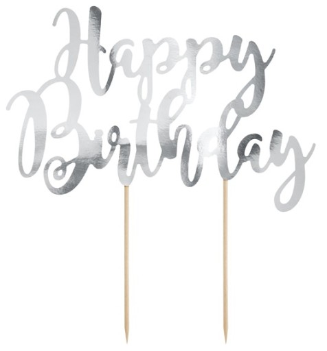 TOPPER TORT HAPPY BIRTHDAY SREBRNY URODZINY 22,5CM