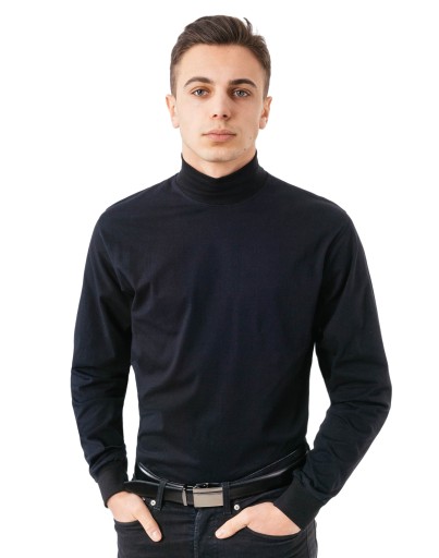 Elegancki Cienki Sweter Półgolf Męski Bawełniany Golf IMAKO ADAM r L czarny