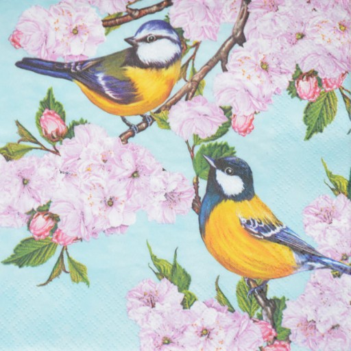 Serwetka Decoupage PTASZKI 2szt sikorki kwiaty