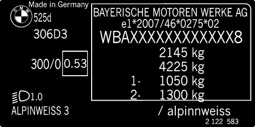 BMW naklejka lub tabliczka znamionowa zastępcza