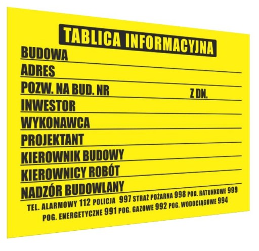 Tablica budowlana informacyjna na budowę 70x50 cm