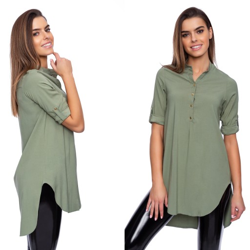 ASYMETRYCZNA DŁUGA KOSZULA khaki R - 36