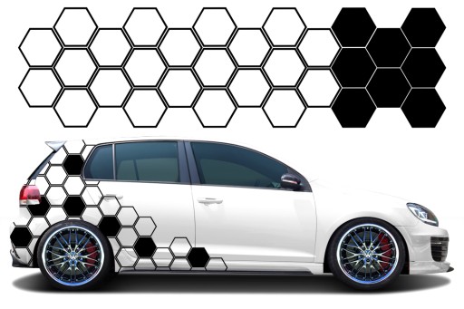 NAKLEJKI na Auto MOTYW HEXAGON 60 sztuk 15cm