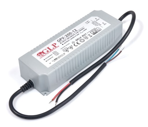 ZASILACZ GLP 12V 200W 16A IP67 DO TAŚM LED