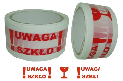 Taśma Pakowa Klejąca Samoprzylepna UWAGA SZKŁO 60y
