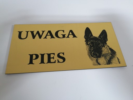 UWAGA PIES, TABLICZKA , ZŁOTA