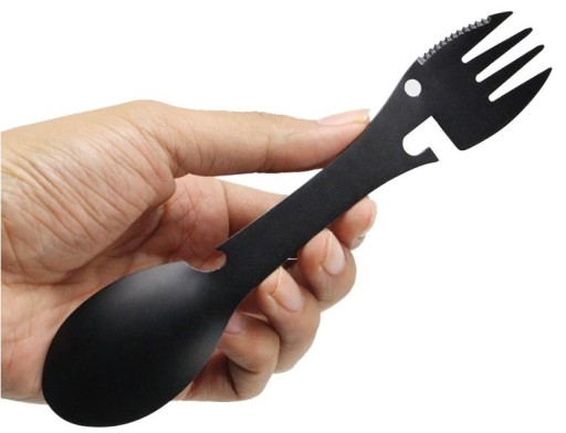 STALOWY SPORK 5w1 ŁYŻKA NÓŻ WIDELEC OTWIERACZ HAK