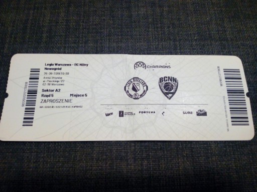 Bilet Legia Warszawa - Niżny Nowogród 26.09.2019